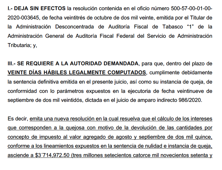 TFJA ordena al SAT pago intereses saldos a favor